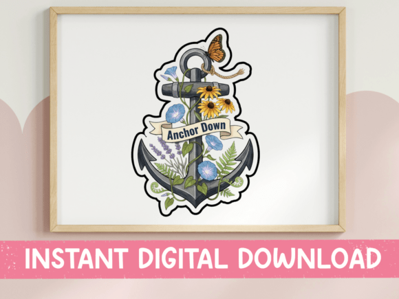 Anchor Down Floral Nautical Sticker