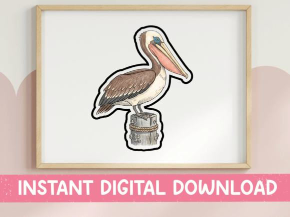Brown Pelican on Dock Post Sticker Graphics