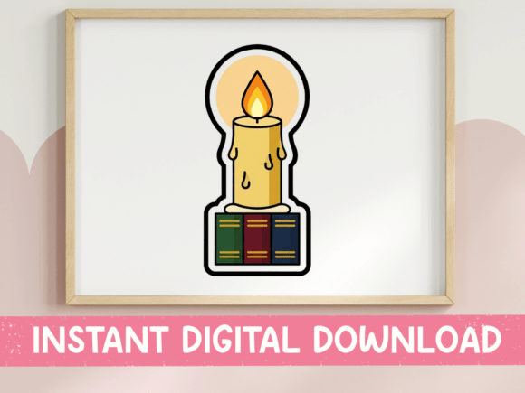 Candle on Stacked Books Sticker Graphics