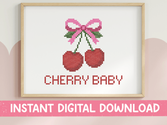 Cherry Baby Cross Stitch SVG PNG for Graphics and T-Shirt Designs