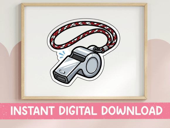 Coach Whistle Red Lanyard Sticker: Graphics for T-Shirt Designs