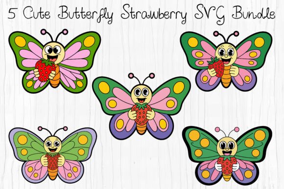 Cute Butterfly Strawberry SVG Bundle: Graphics & Illustrations