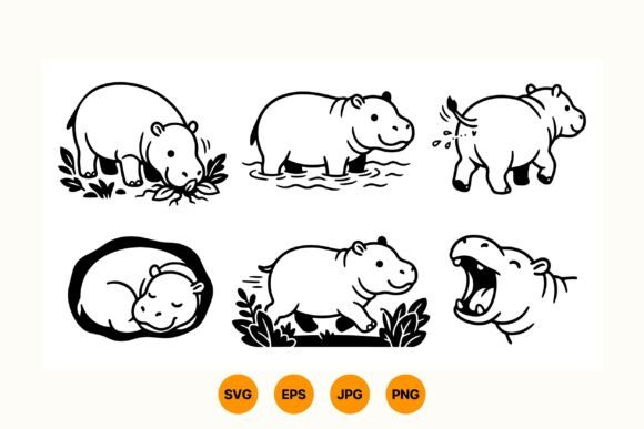Cute Hippo SVG Clipart Pack: Graphics & Illustrations for Playful Branding