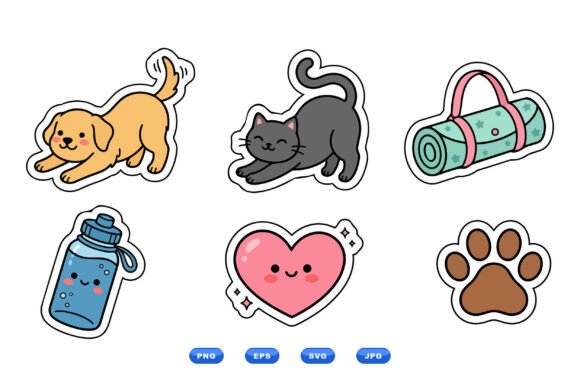 Cute Pet Yoga Sticker Set: Graphics & Illustrations for Branding