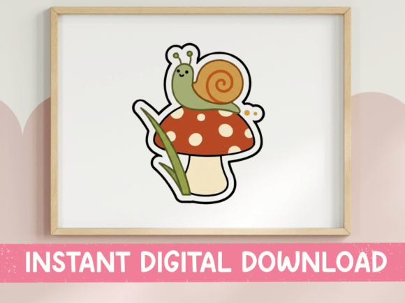 Cute Snail on Mushroom Sticker: Graphics for T-Shirt Designs