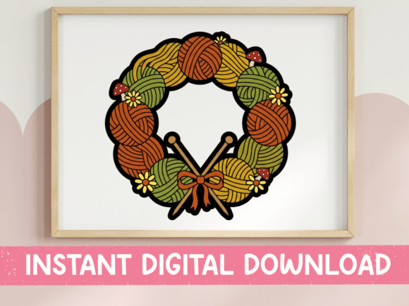 Fall Yarn Wreath Knitting Sticker Graphics