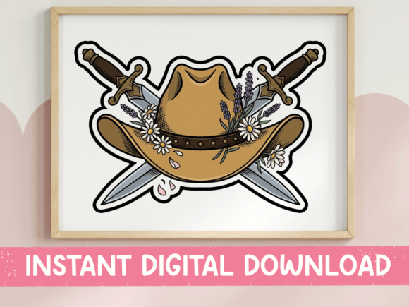 Floral Cowboy Hat Crossed Swords Sticker Graphics