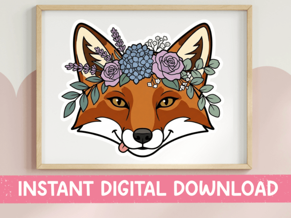 Floral Crown Fox Sticker Art: Graphics for T-Shirt Designs