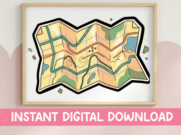 Folded Road Map Adventure Sticker Graphics