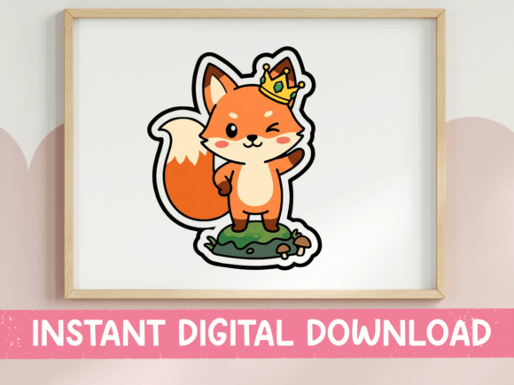 Fox King Crown Kawaii Sticker Design
