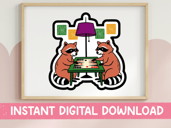 Game Night Raccoons Checkers SVG Graphics