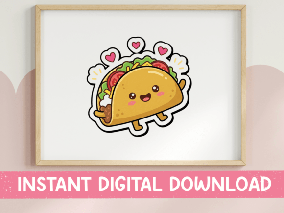 Kawaii Taco Character Sticker: Graphics for T-Shirt Designs