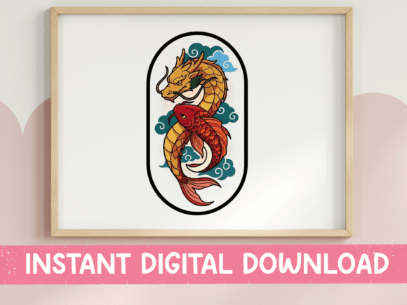 Koi Dragon Japanese Art Sticker: Graphics for T-Shirt Designs