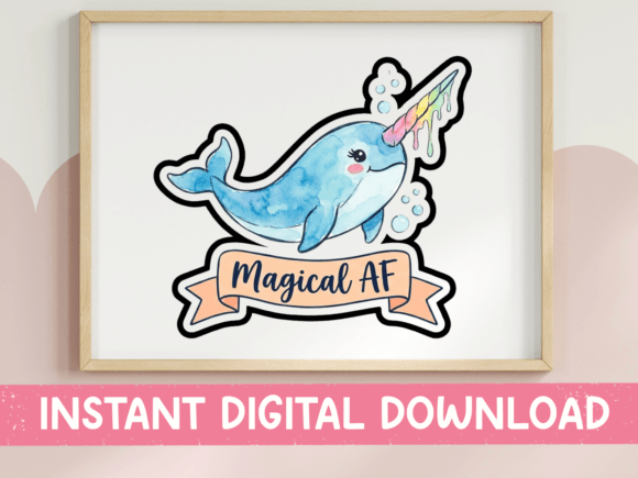 Magical AF Narwhal Watercolor Sticker: Graphics & T-Shirt Designs