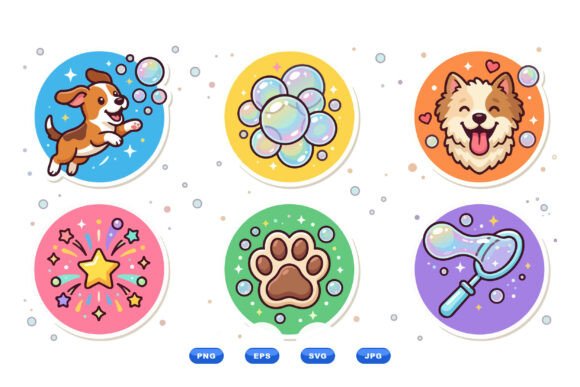 Playful Puppy Sticker Clipart: Graphics for Local Business