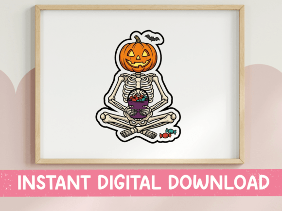 Pumpkin Head Skeleton Candy Sticker
