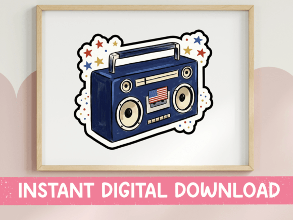 Retro Boombox Stars Patriotic Sticker Graphics