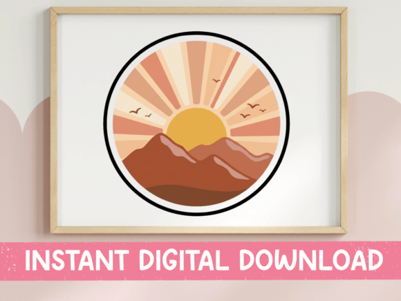 Retro Sunset Mountain Circle Sticker Graphics