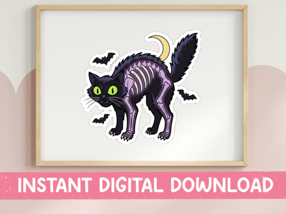 Skeleton Cat Halloween Sticker: Graphics for T-Shirt Designs