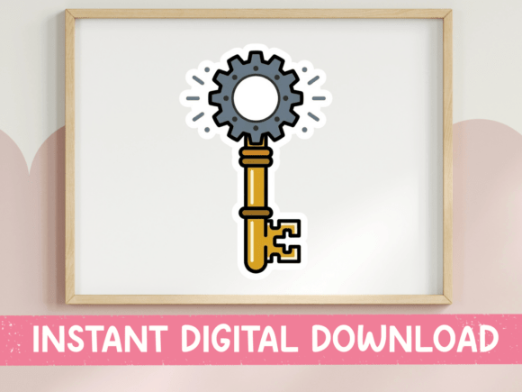 Steampunk Gear Key Sticker Graphics for T-Shirt Designs