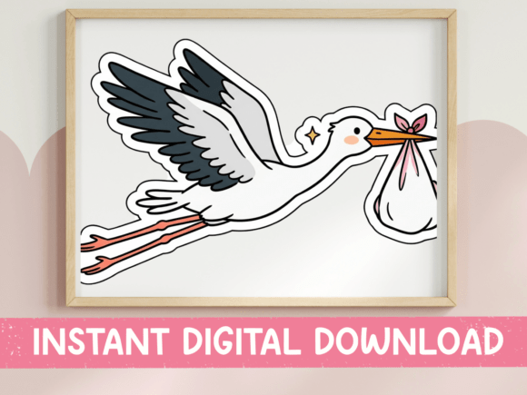 Stork with Baby SVG for T-Shirt Designs