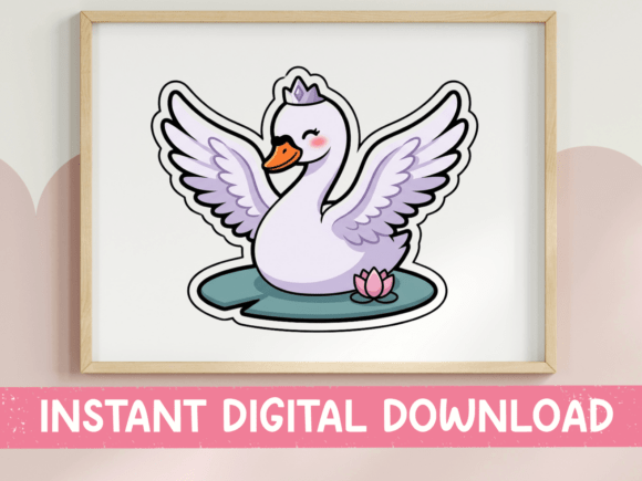 Swan Princess Kawaii Sticker Design: Graphics for T-Shirt Designs