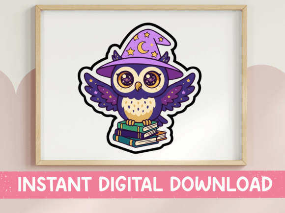 Wizard Owl Books Kawaii Sticker Design Graphics